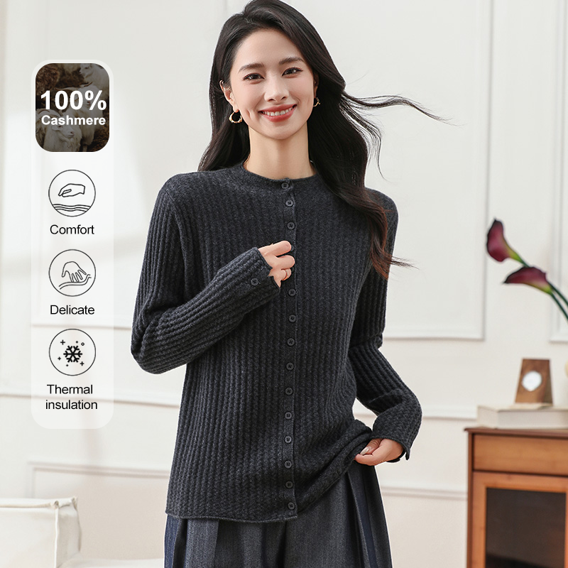 100% Cashmere | 라미너스 스타일 가을겨울 신규 크루넥 버튼 캐시미어 카디건(ルミナススタイル 秋冬 ニュー クルーネック ボタン カシミヤカーディガン) - YKNL5672T