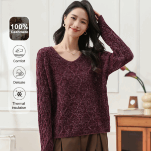 100% Cashmere | V넥 아가일 패턴 패션 가을겨울 여성용 풀오버 롱슬리브 캐시미어 스웨터(V ネック アーガイル柄 ファッション 秋冬 レディース プルオーバー ロングスリーブ カシミヤセーター) - YTNL5671T