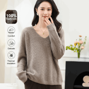 100% Cashmere | 여성용 니트 V넥 벌크러스터 고급 캐시미어 스웨터(レディース ニット V ネック バーサタイル ハイエンド カシミヤセーター) - YTNL3411T