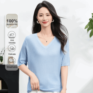 MUM [100% Mulberry Silk] 여성용 여름 미니멀리스트 편안한 얇은 니트 숏슬리브 탑（レディース サマー ミニマル コンフォータブル 薄手 ニット ショートスリーブ トップス） YTNL5621T